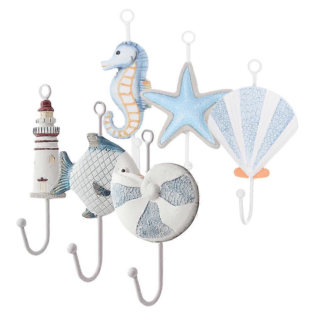 Ocean Theme Wall Hook Mediterranean Style Wall Hook Resin Iron 6Pcs Set