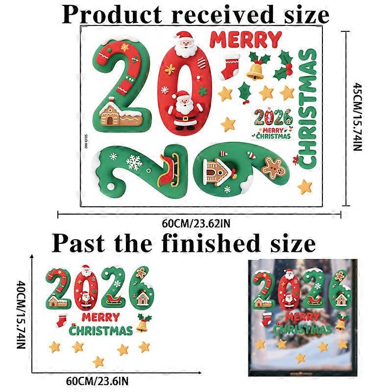 Static 3D Cartoon Glass Stickers – 2025 Christmas & 2026 Happy New Year Decor, Ideal for Shopping Mall Windows