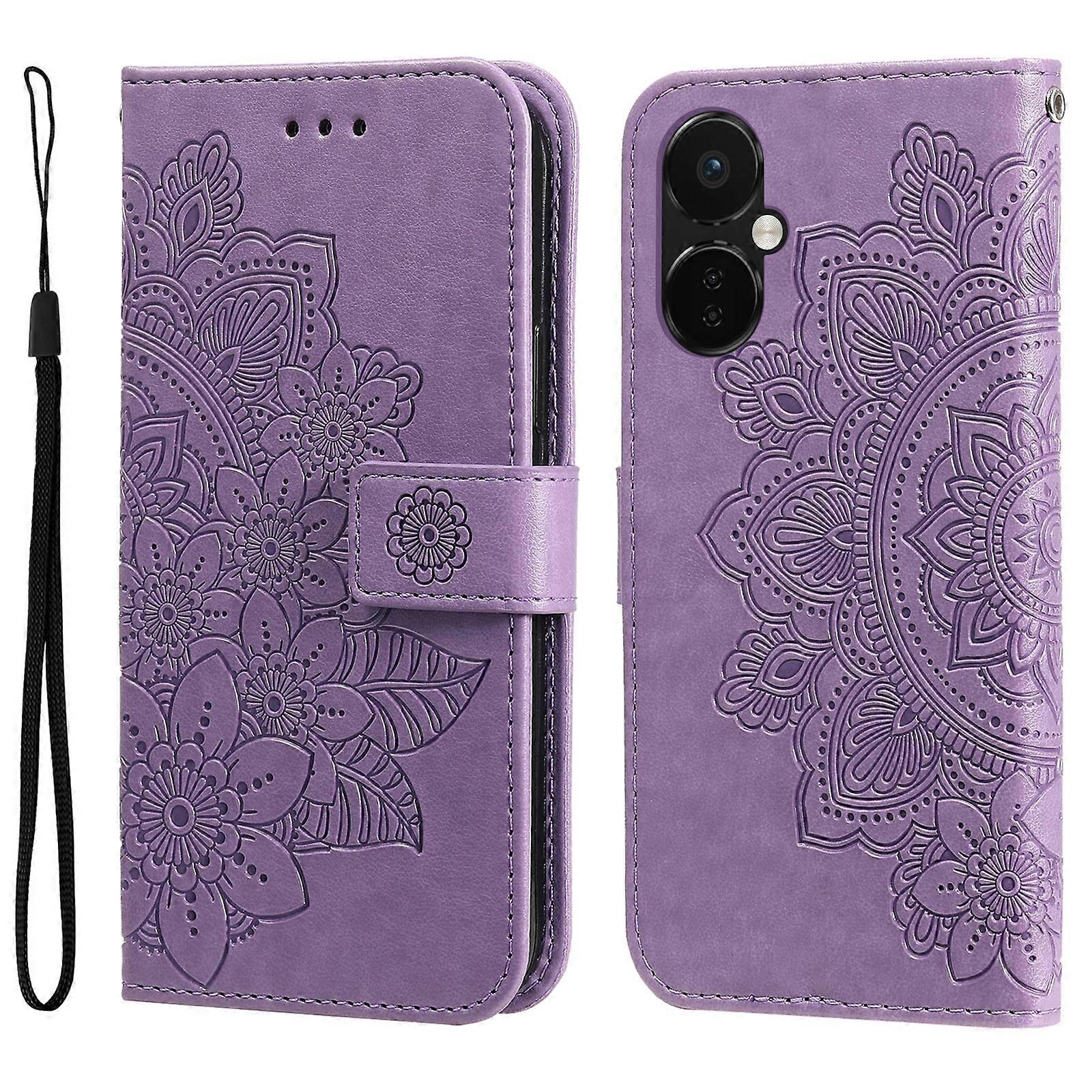 Capa de Telefone de Couro com Flores de Sete Pétalas