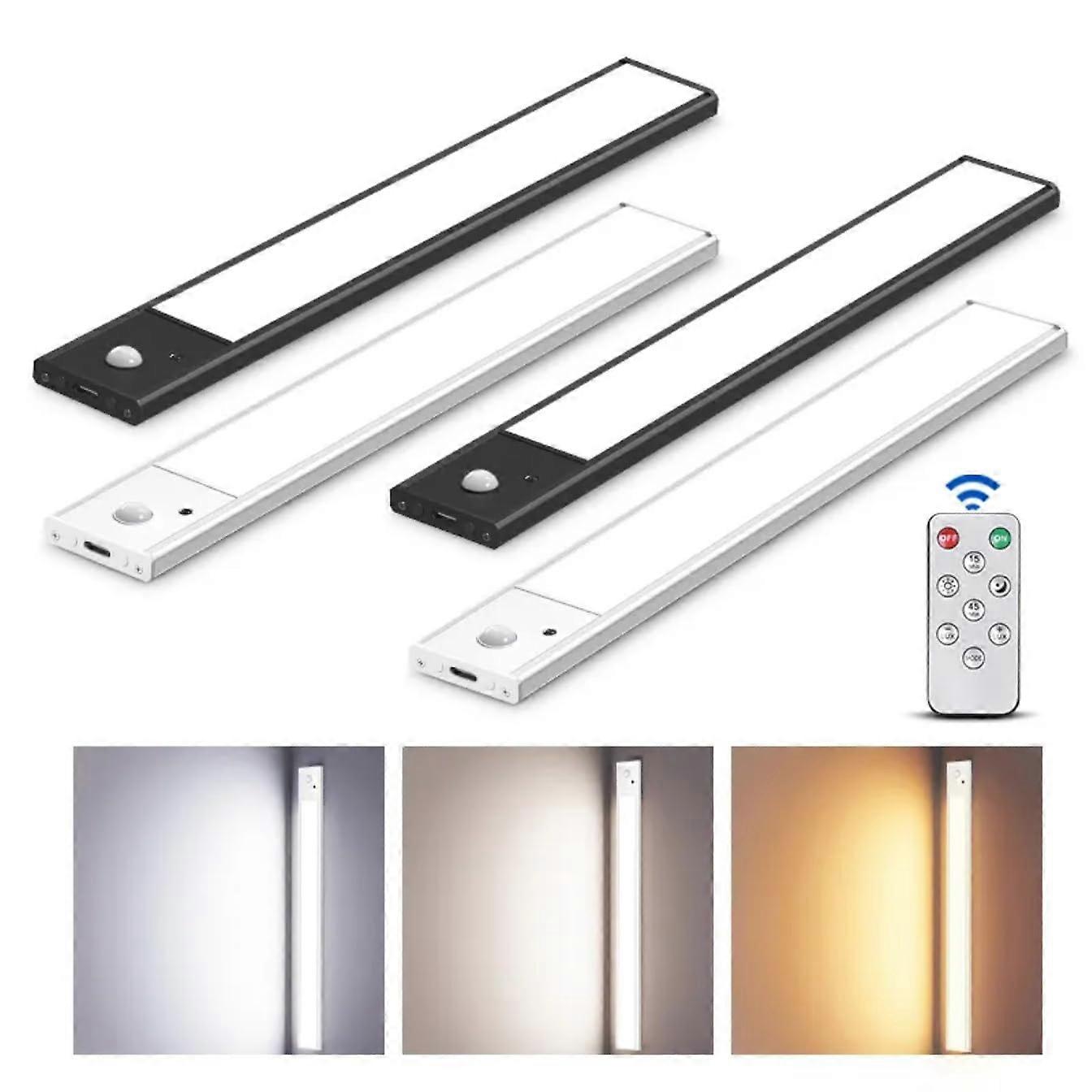 16inch Wireless Under Cabinet Lighting 2Pack, Motion Sensor LED Bar, USBC Rechargeable, Dimmable 3 Colors, Magnetic Mount with Remote