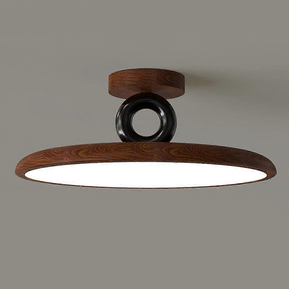 Dimmable 19.7 Inch Mid Century Semi Flush Mount Ceiling Light with Adjustable Color Temperature, Walnut Finish