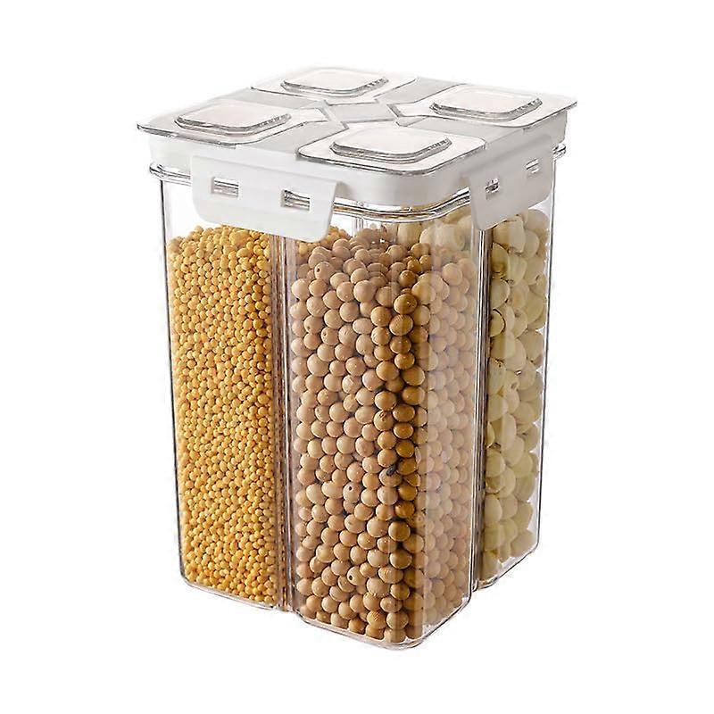 2400ml Airtight Cereal Storage Container with 4 Compartments and Measuring Cup for Kitchen Pantry