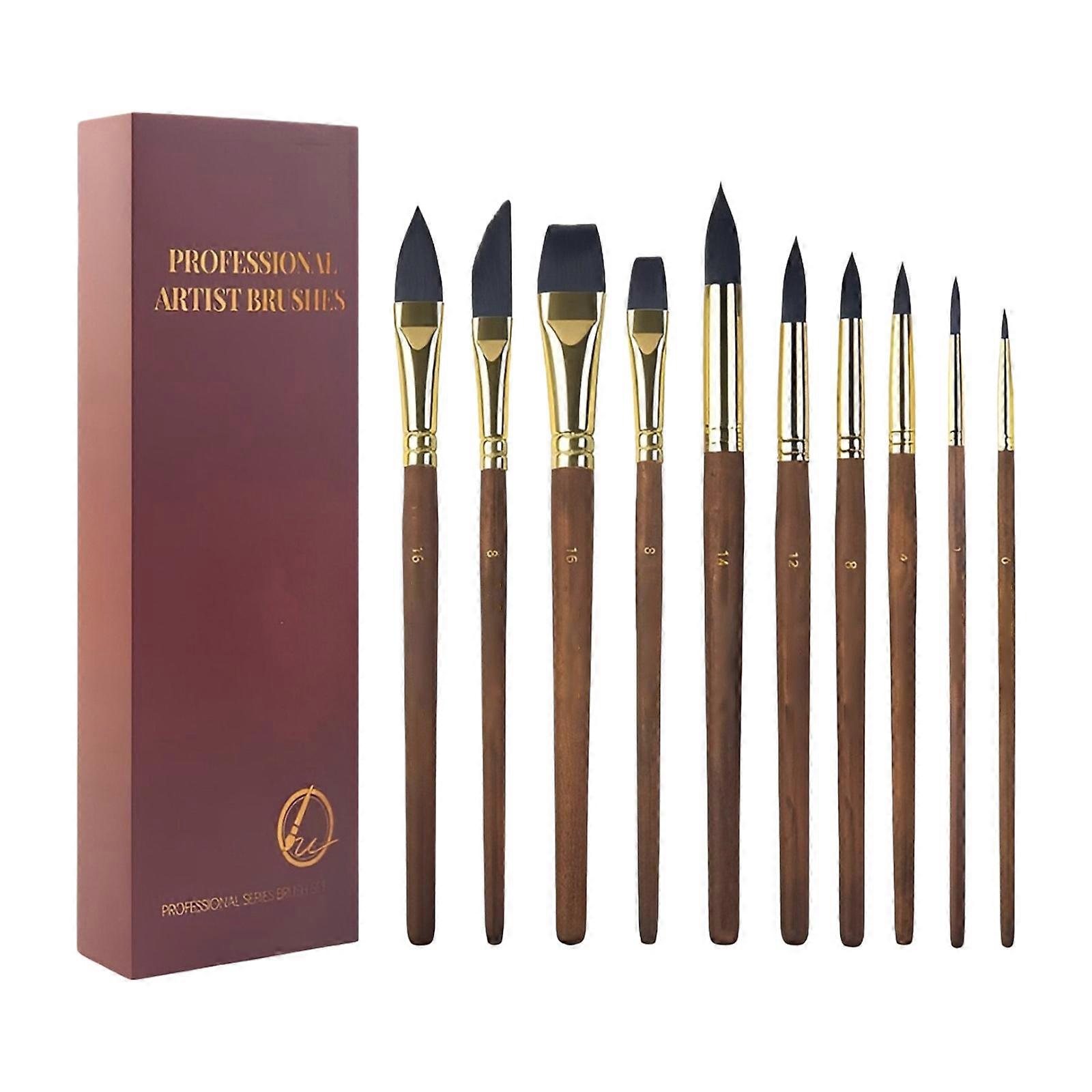 10Pcs Wood Handle Watercolor Brush Multipurpose Artists Brushes Portable Painting Tool For Art Illustrations Sketching Multicolor