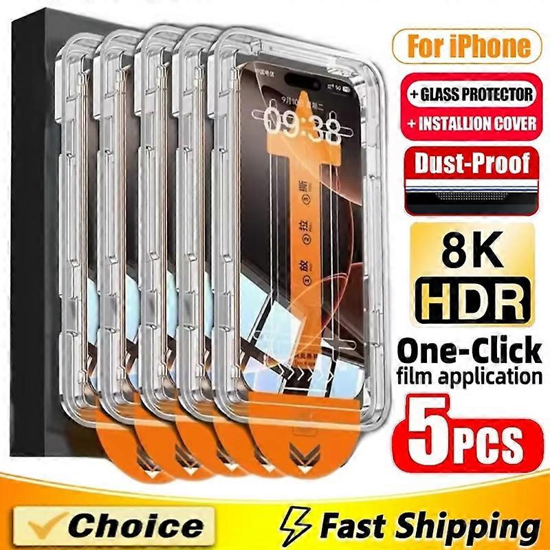 Dust Free Easy Installation Screen Protector For iPhone 16 14 17 13 11 12 15 Pro Max 16E Air SE Mini 7 8 Plus XR Tempered Glass