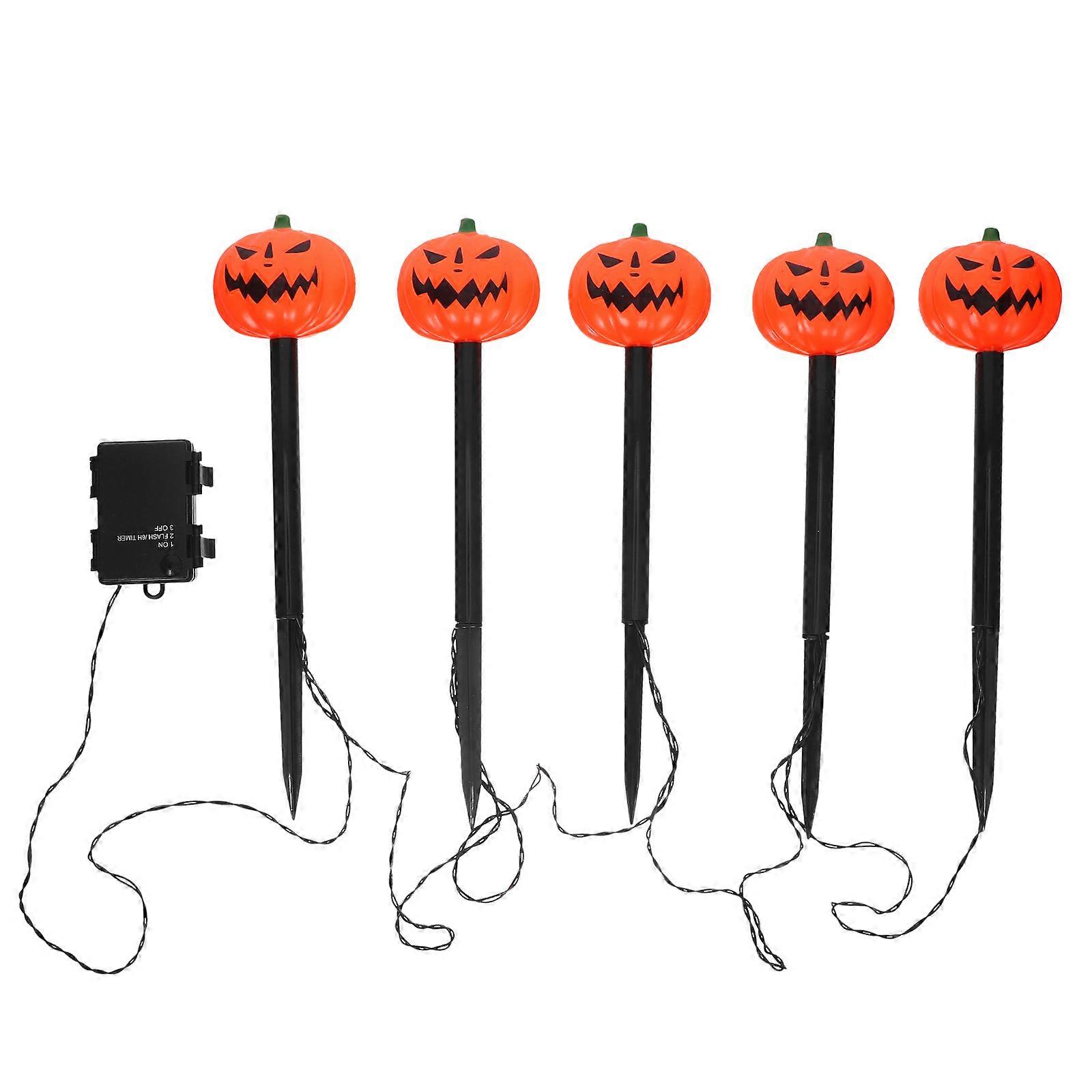 Halloween Pumpkin Stake Lights for Garden Pathway Lighting 5-Head LED