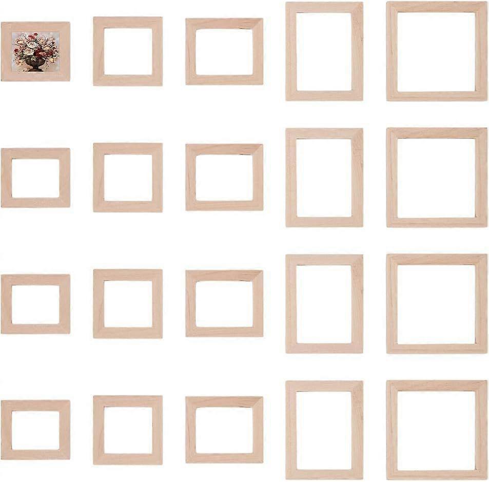 20 Pcs Miniature Wood Photo Frames 5 Styles Wooden Mini Picture Frame Mini House Decoration Simulation Picture Frame Rectangle Dollhouse Photo Frames 