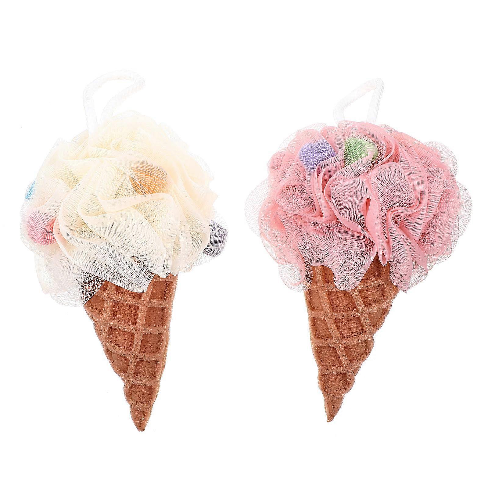 2Pcs Loofah Bath Sponge Set Soft Mesh for Gentle Skin Exfoliation with Rich Foaming White and Pink