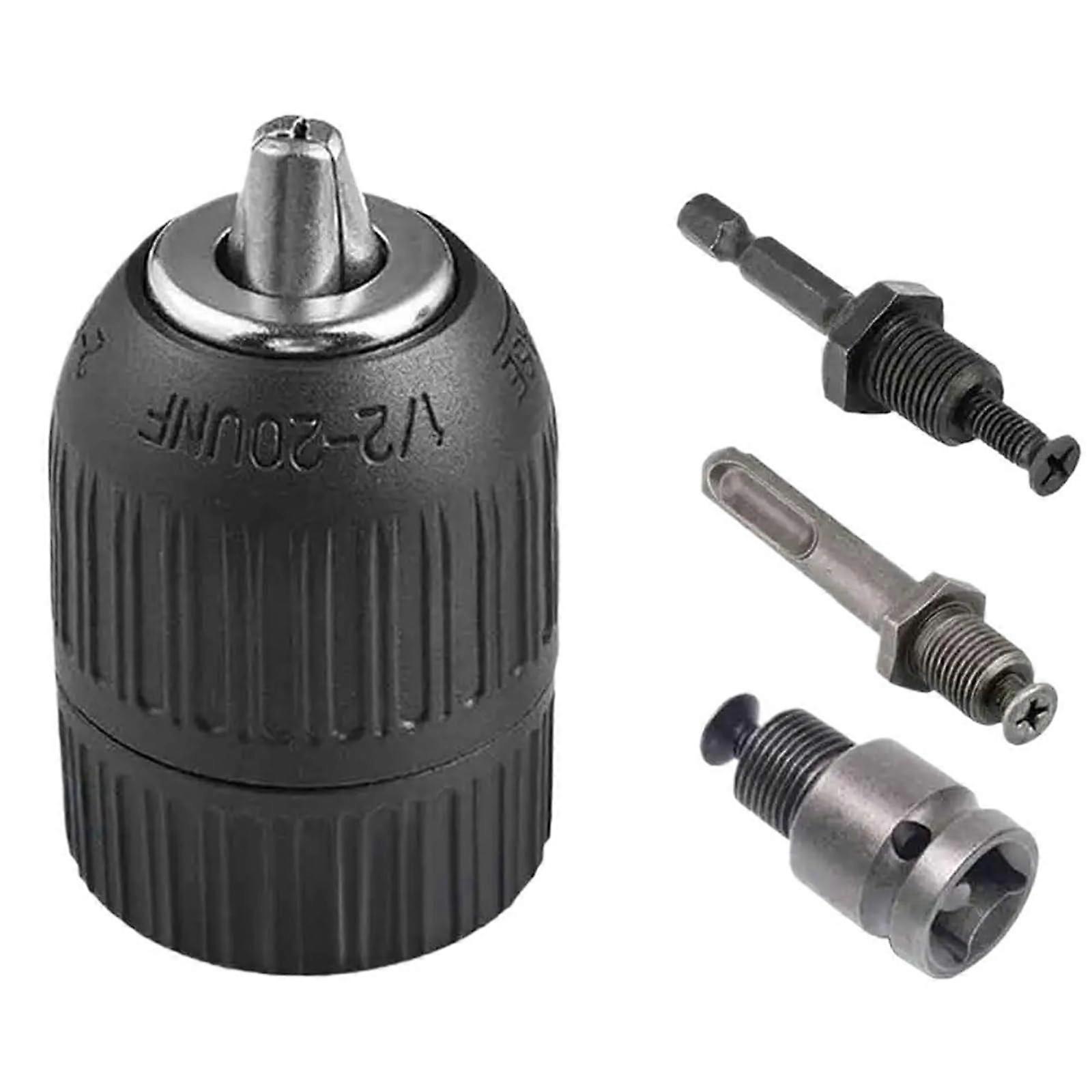 13mm Keyless Drill Chuck with 1/2in Hex Shank and SDS Plus Adapter, Quick Grip for Power Tools