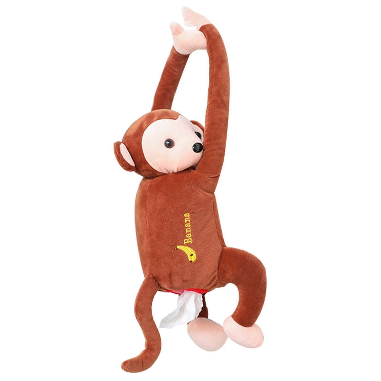 Plush Tissue Box Holder with Playful Monkey Design, Soft Washable Hanging Style for Car and Home
