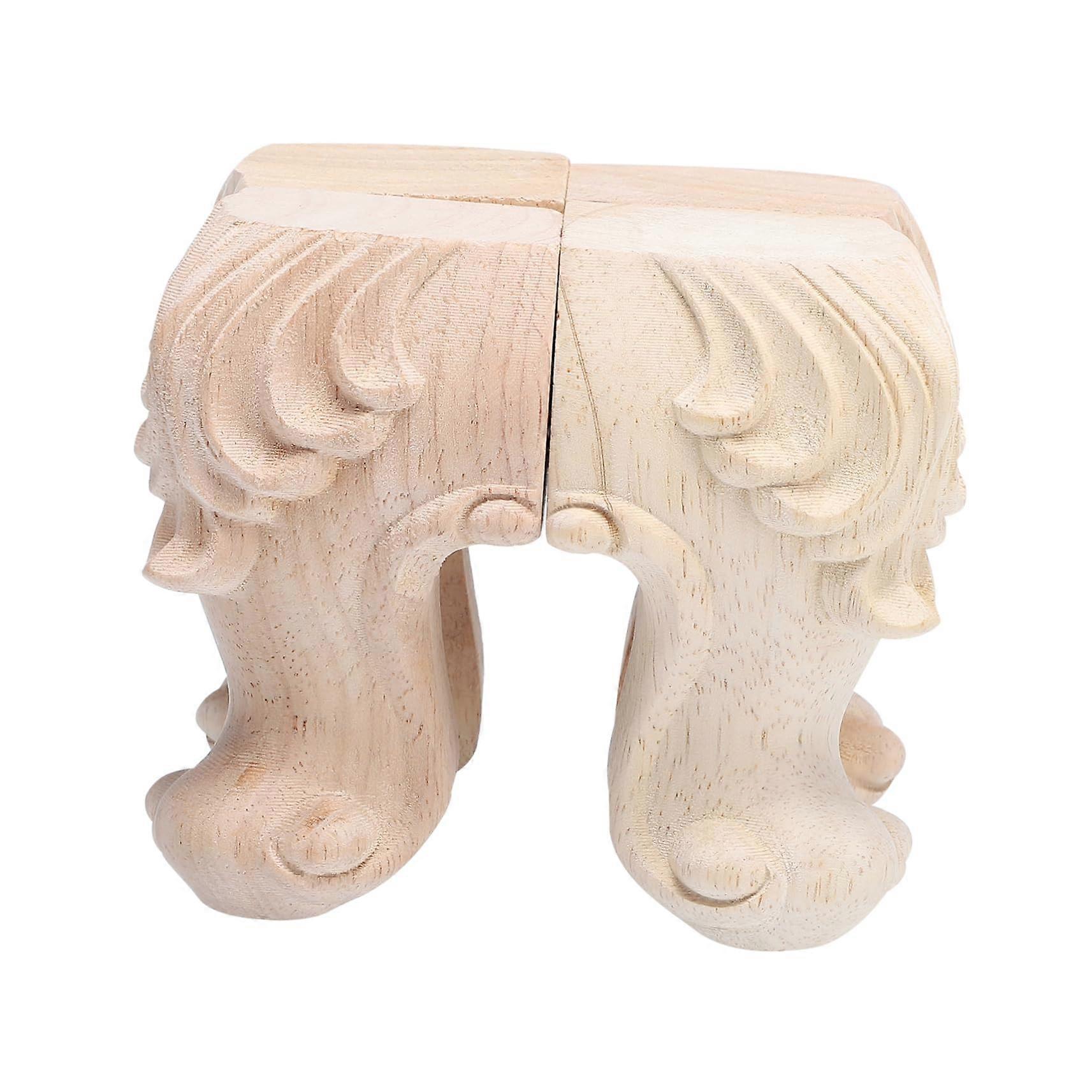 4Pcs Solid Wood Carved Furniture Legs with Retro Rose Design for Sofa Cabinet and Table