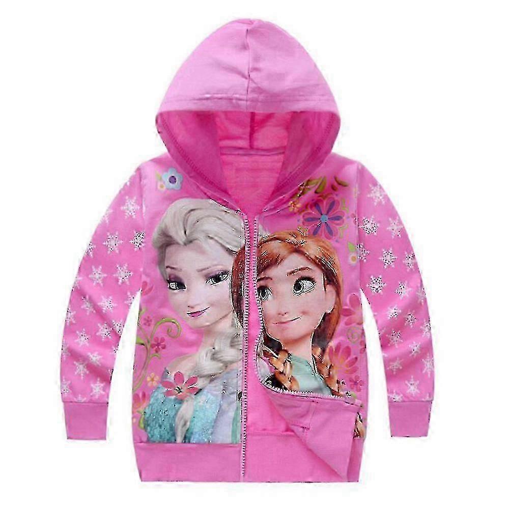 Kids Girls Elsa Print Sleeve Hoodies Et Casual Zipper Hooded Sweatshirt Coat