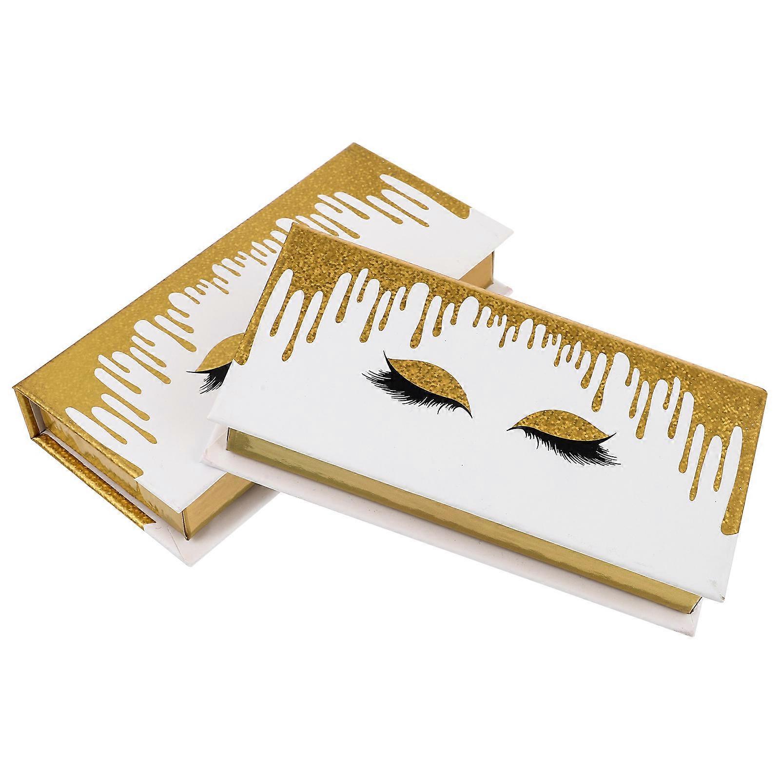 2Pcs Golden False Eyelash Boxes for Storage Use Portable Paper Packaging