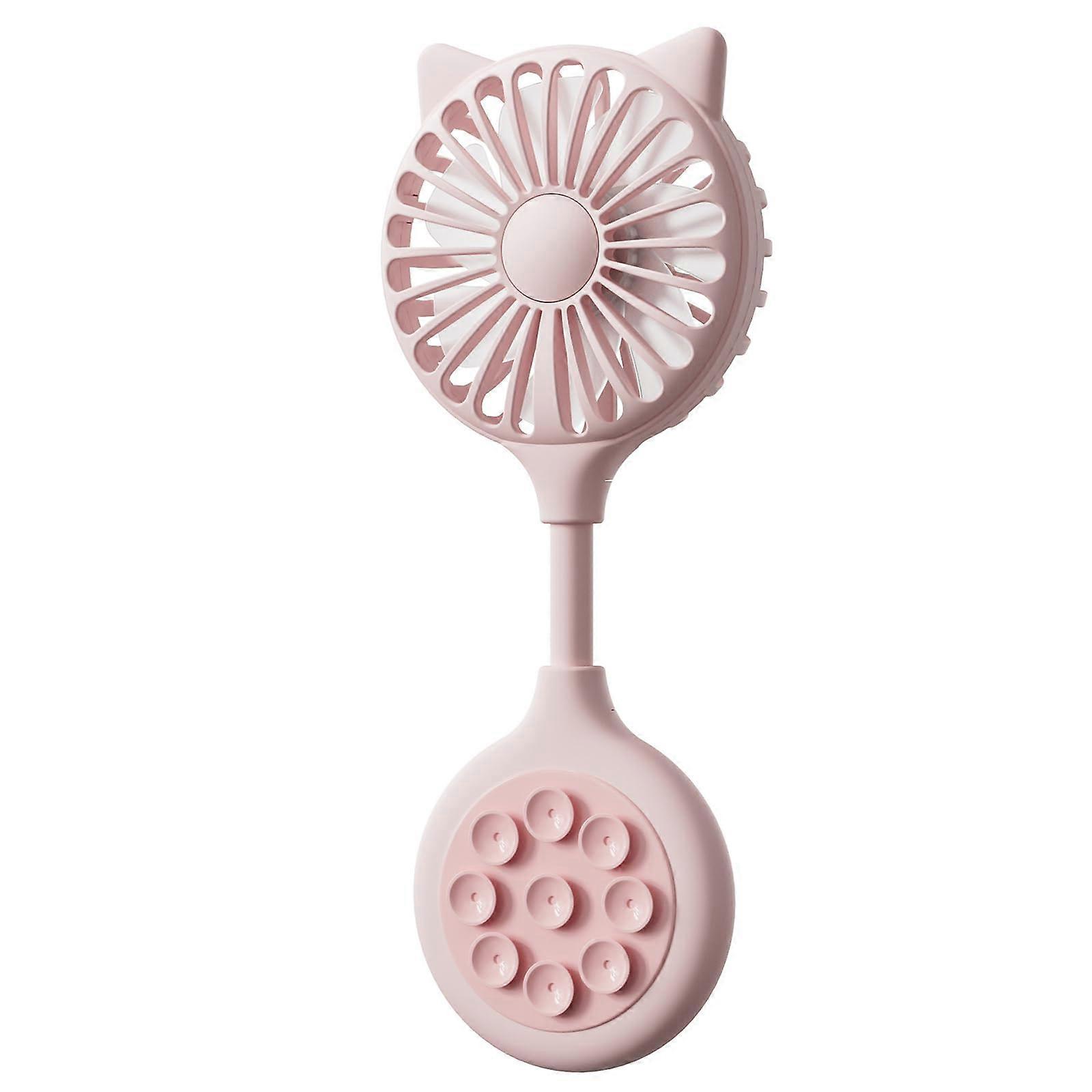 Mini Portable Fan with Hands Suction Mount, USB Rechargeable, Foldable Handheld Design, Pink