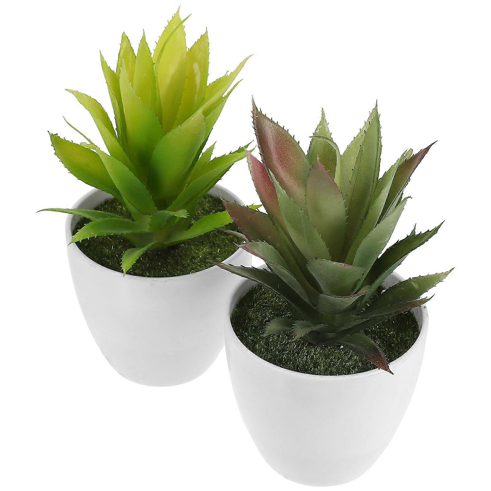 Artificial Plastic Succulent Plant Pot for Decoration 2Pcs White
