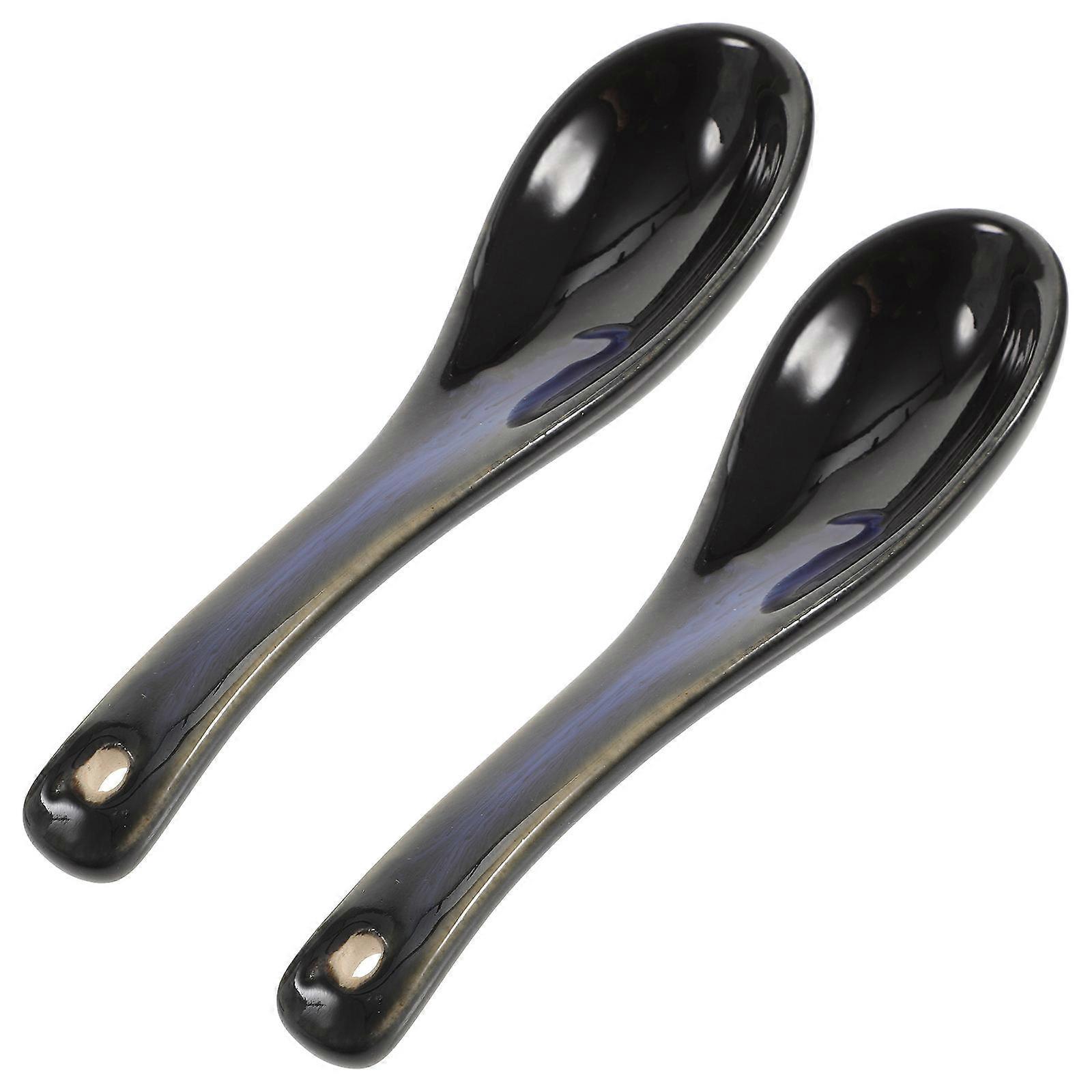 Blue Ceramic Spoon Multifunction Scoop for Kitchen Use Elegant Design Heatresistant 2pcs