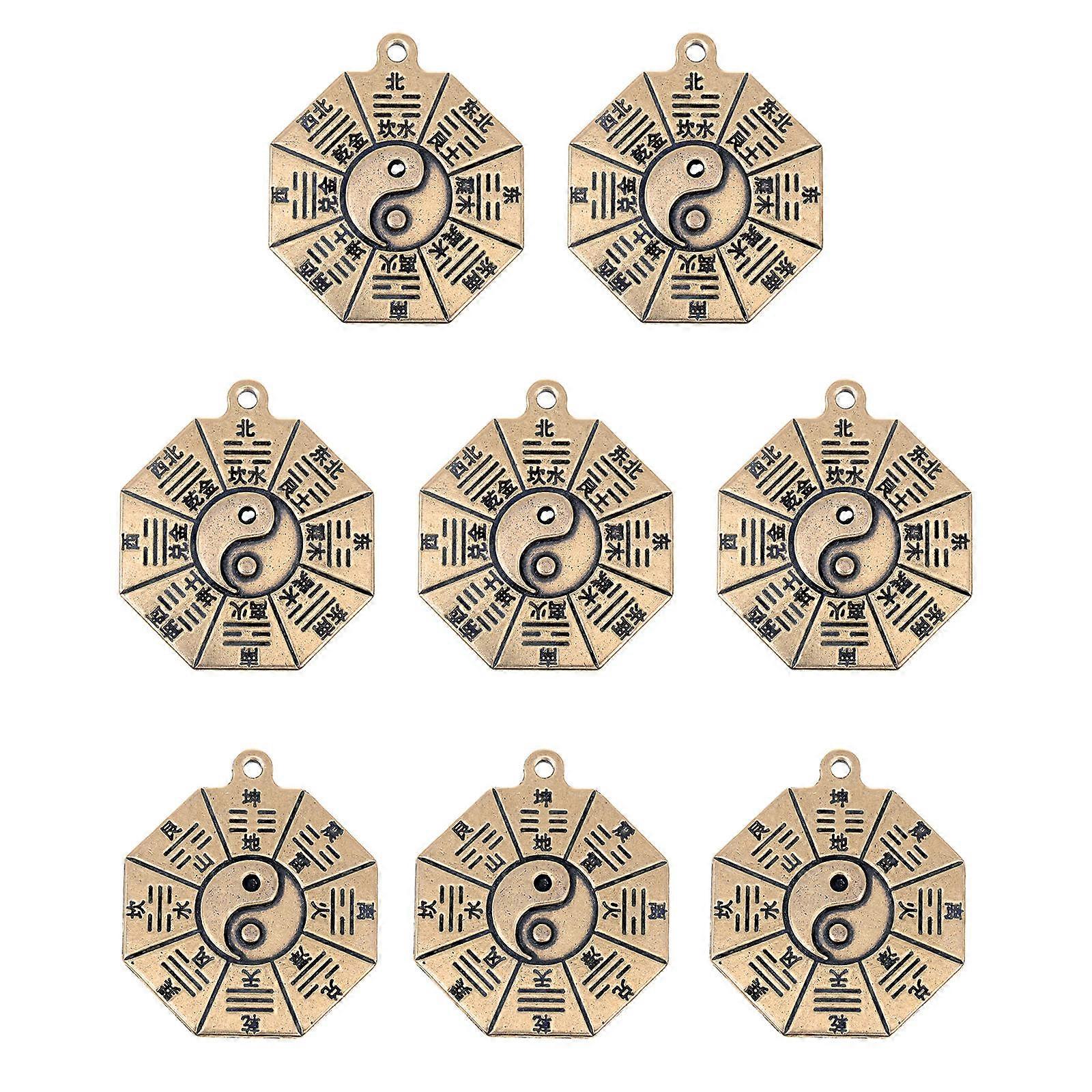Bagua Shape Keychain Pendants Copper for Decor DIY Project 8Pcs Craft Set