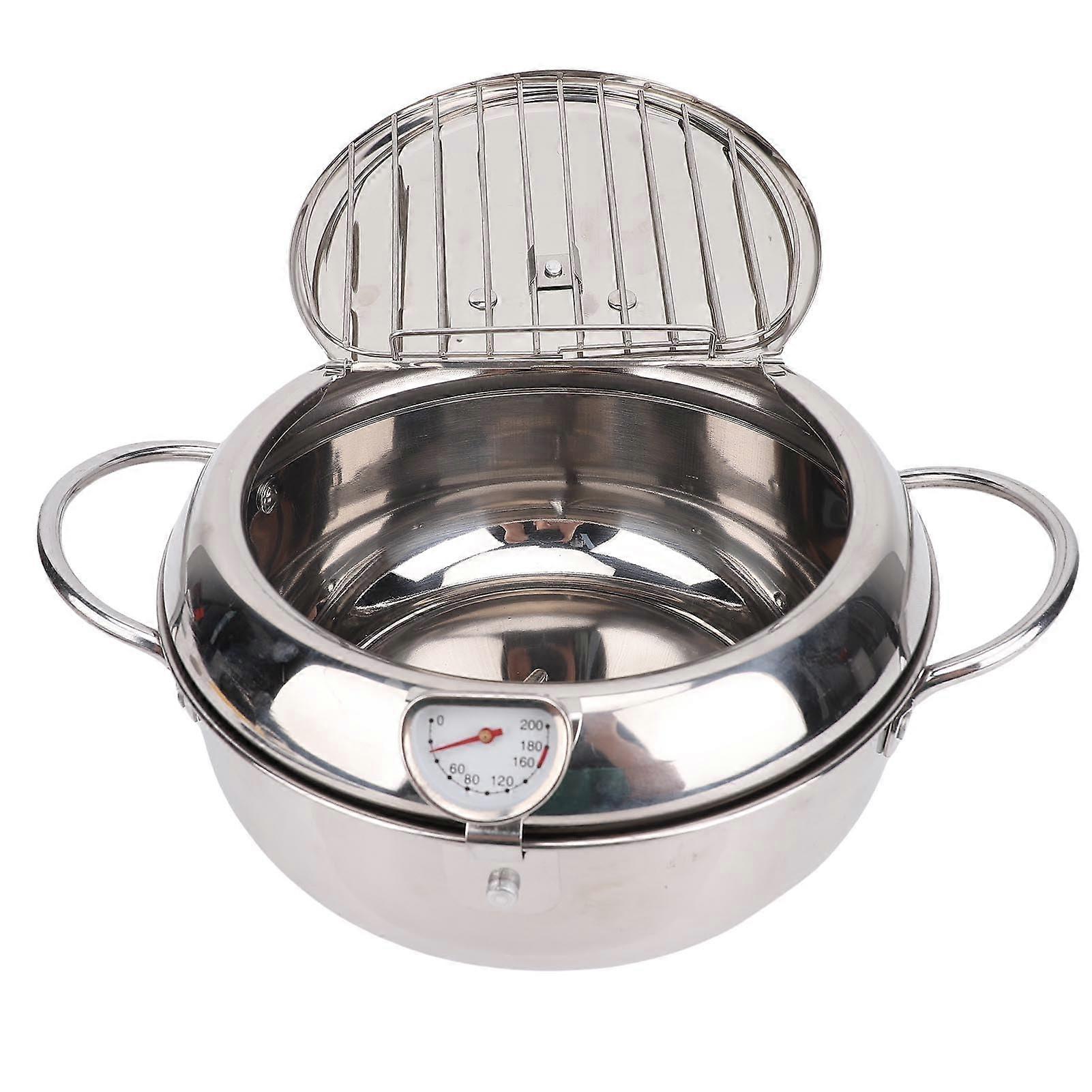 2.2L Stainless Steel Deep Fryer Pot with Thermometer for Precise Temperature Control, 20cm