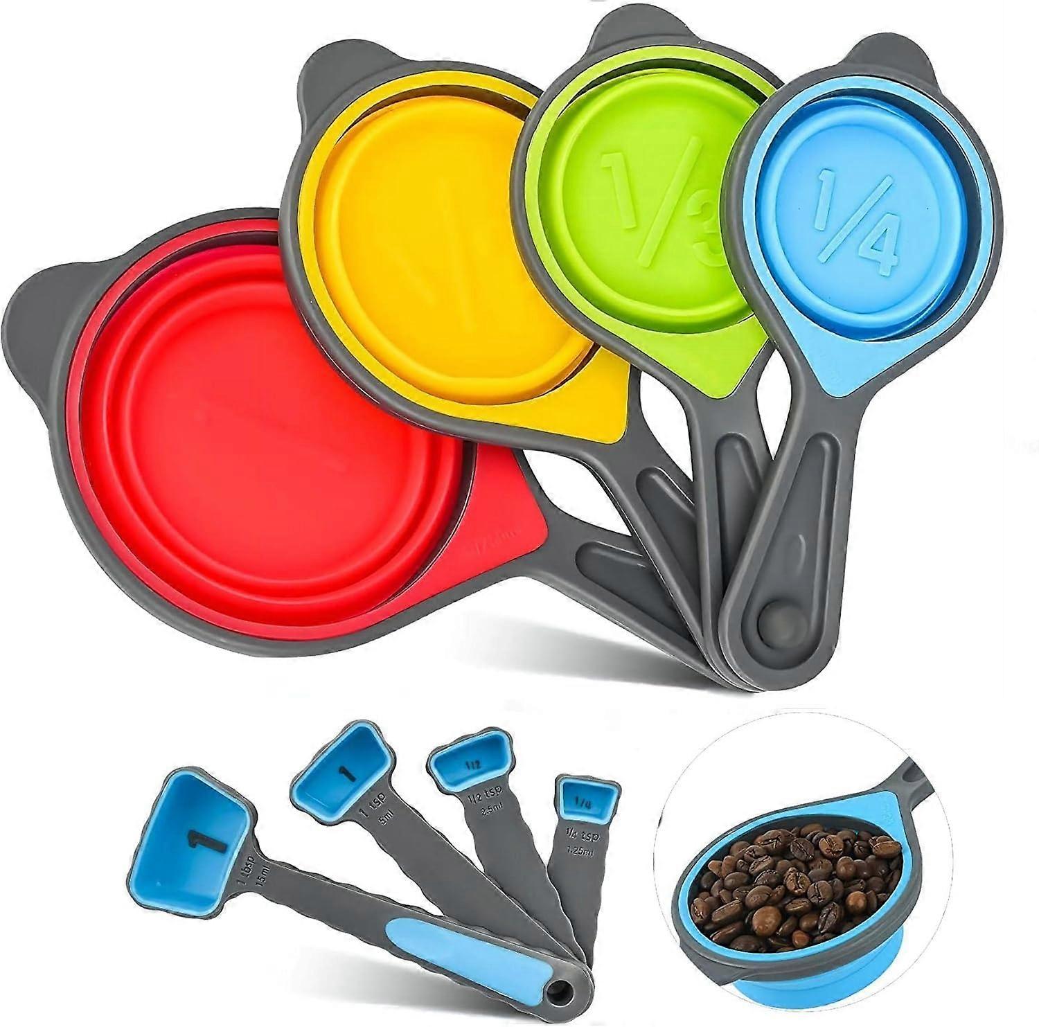 Collapsible Silicone Measuring Cup Set 4Piece BPA SpaceSaving Cups with Engraved Measurements