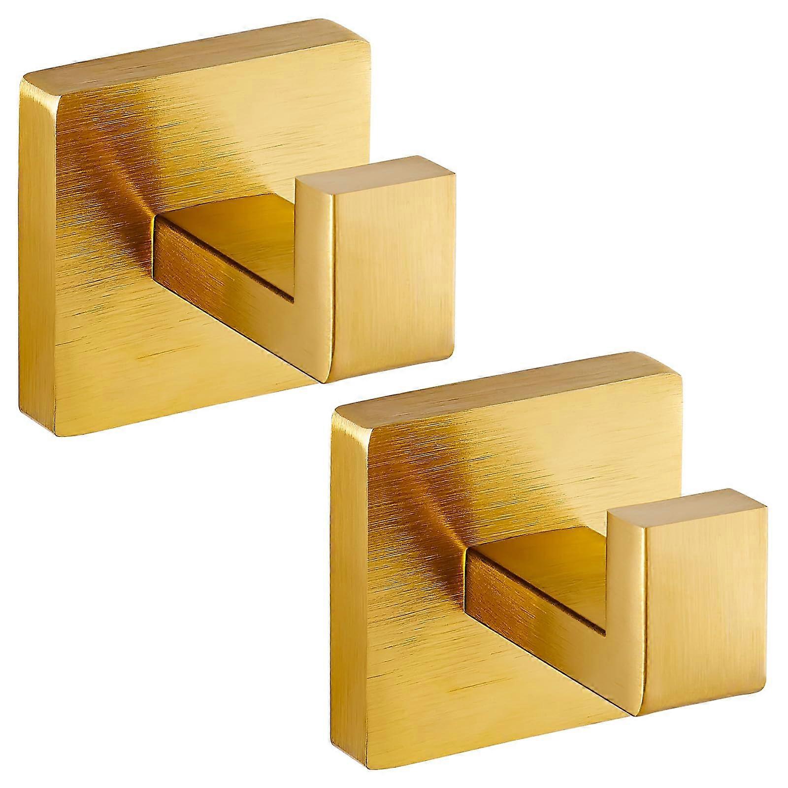 Bathroom Towel Hooks Heavy Duty 33lbs Load Brushed Gold Wall Mounted Modern Square 2 Pack