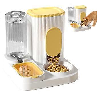 Automatischer Katzenfutterautomat mit Wassernapf, 2-in-1-Futter- und Wasserspender mit großem Fassungsvermögen, Gelb