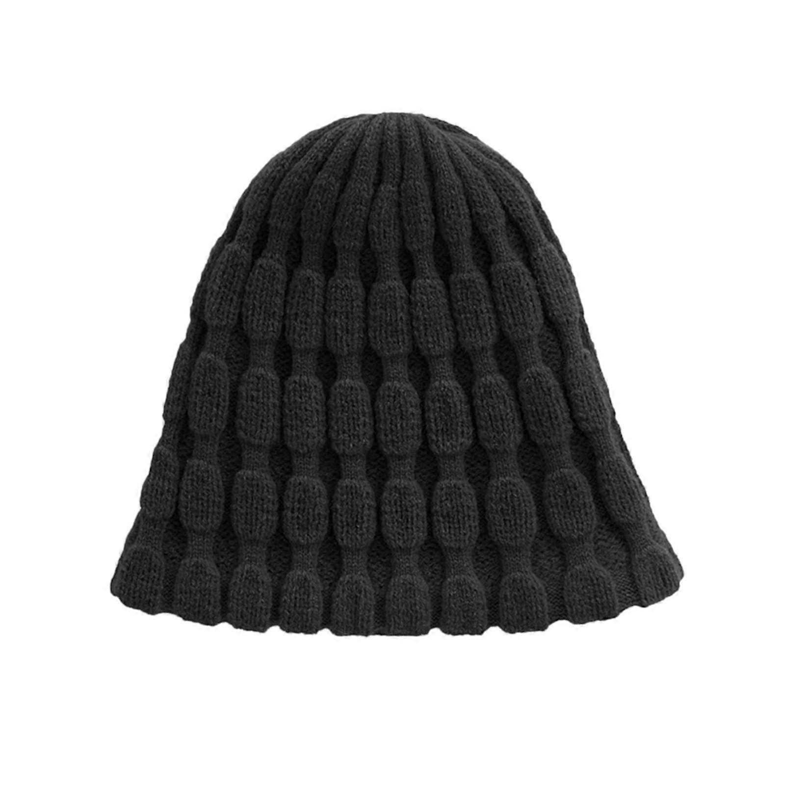 Women's Winter Knit Beanie with Ear Flaps Warm Crochet Hat Black Pullover Cap One Size