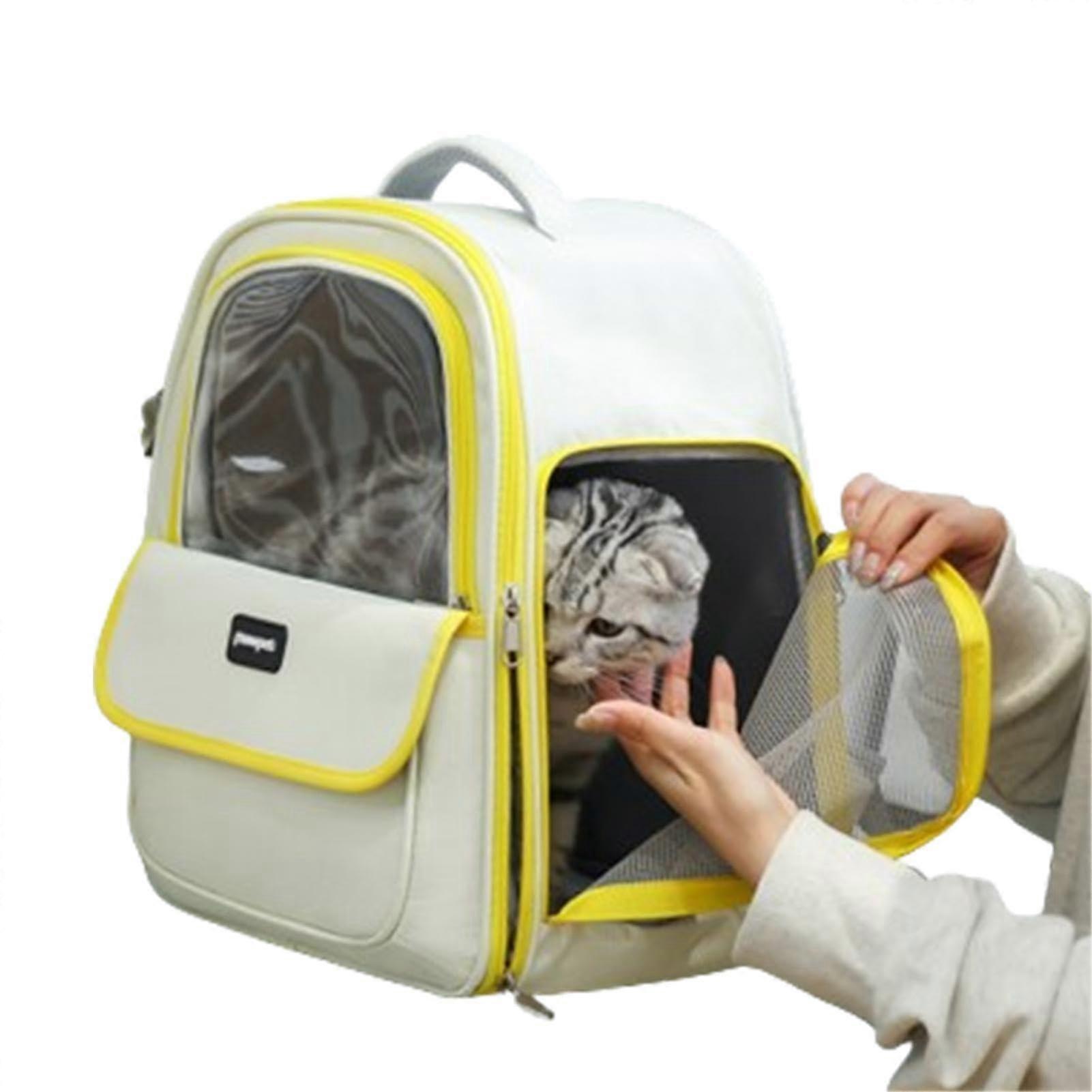 Cat Backpack Carrier with Transparent Skylight Window, Spacious Design for Small and Medium Pets, Yellow