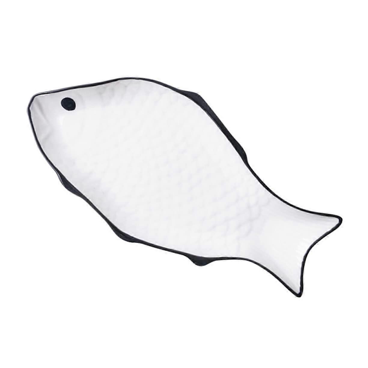 Ceramic Fish Shaped Serving Plate Microwave Safe Restaurant Grade EasyClean 35.5x17.5x2.5cm