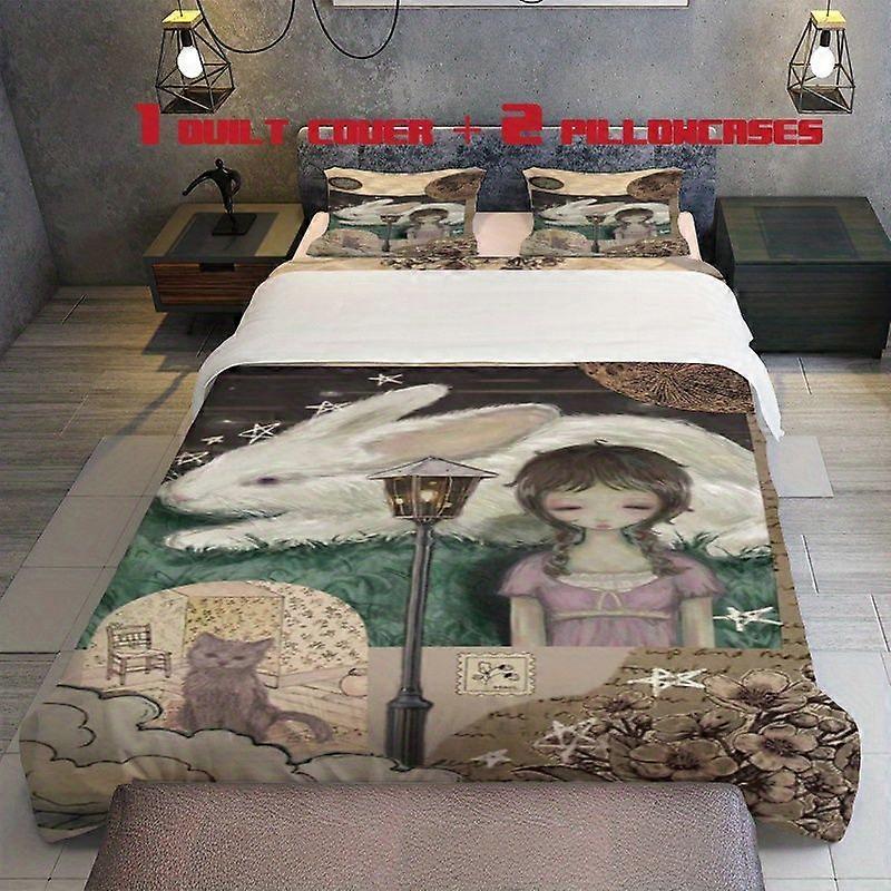 3pcs Retro Rabbit Patchwork Pattern Bedding Set Duvet Cover and Pillowcases