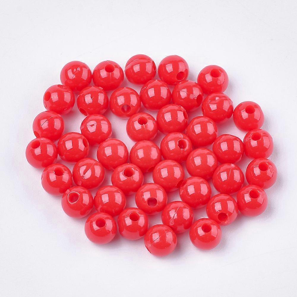 Opaque Plastic Beads Round Red 6x5.5mm Hole: 1.8mm