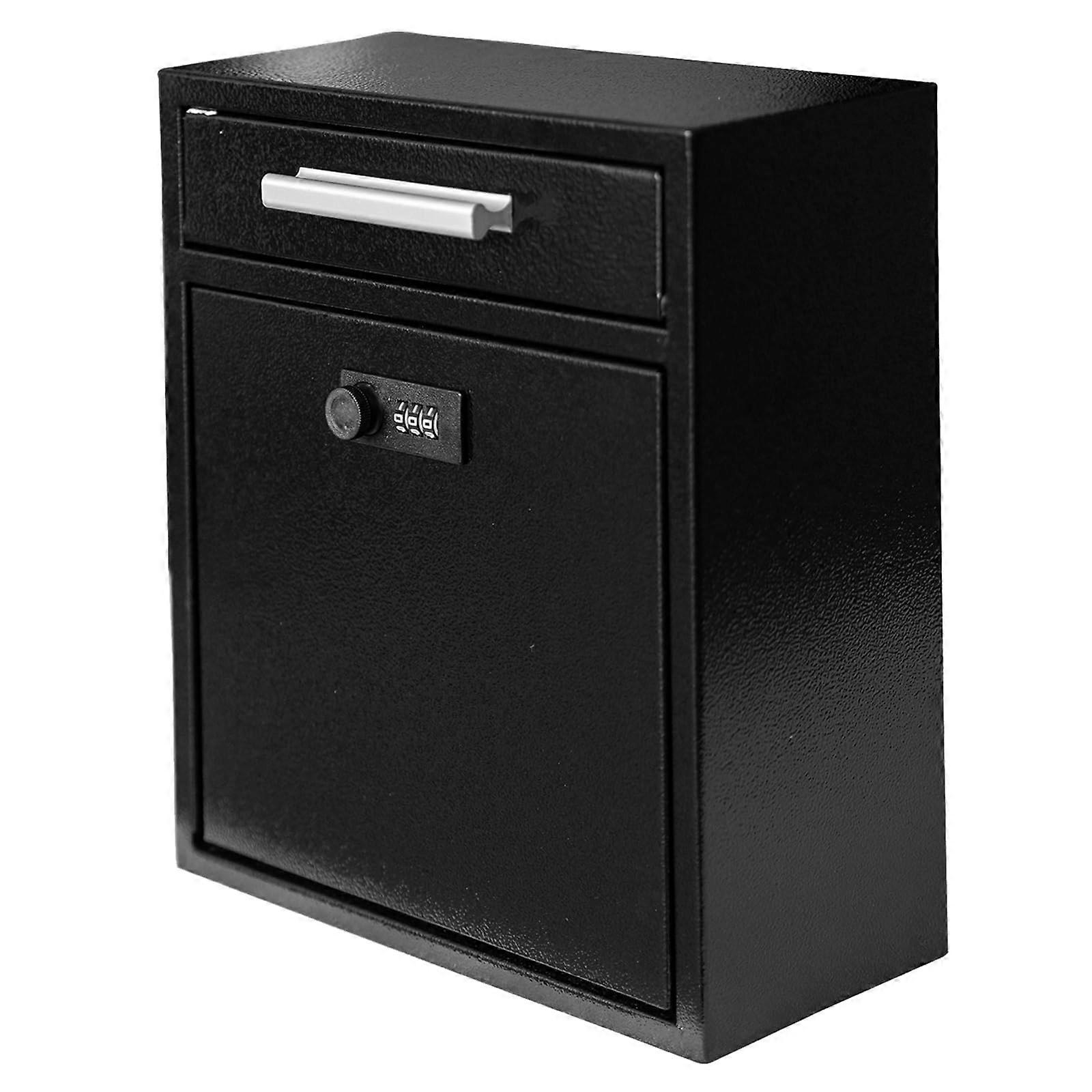 Heavy Duty Waterproof Black Wall Mount Locking Mailbox with Large Capacity and Combination Lock