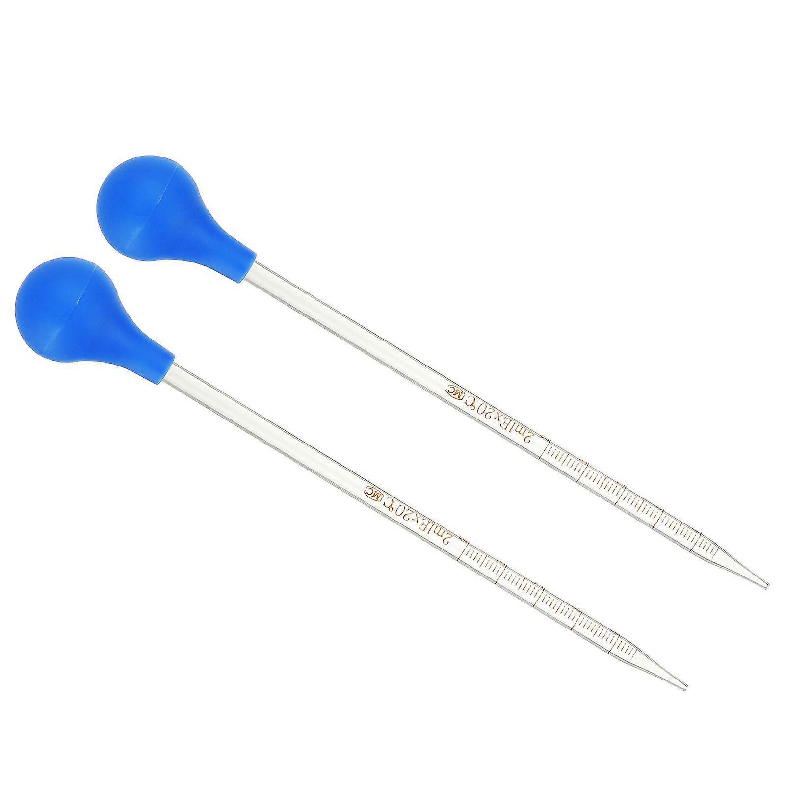 2pcs 2ml Borosilicate Glass Dropper Pipette with Graduated Scale for Lab Liquid Transfer