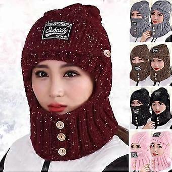 Bonnet d'hiver pour femme avec inscription, protection des oreilles, couleur unie, extensible, pompon en peluche