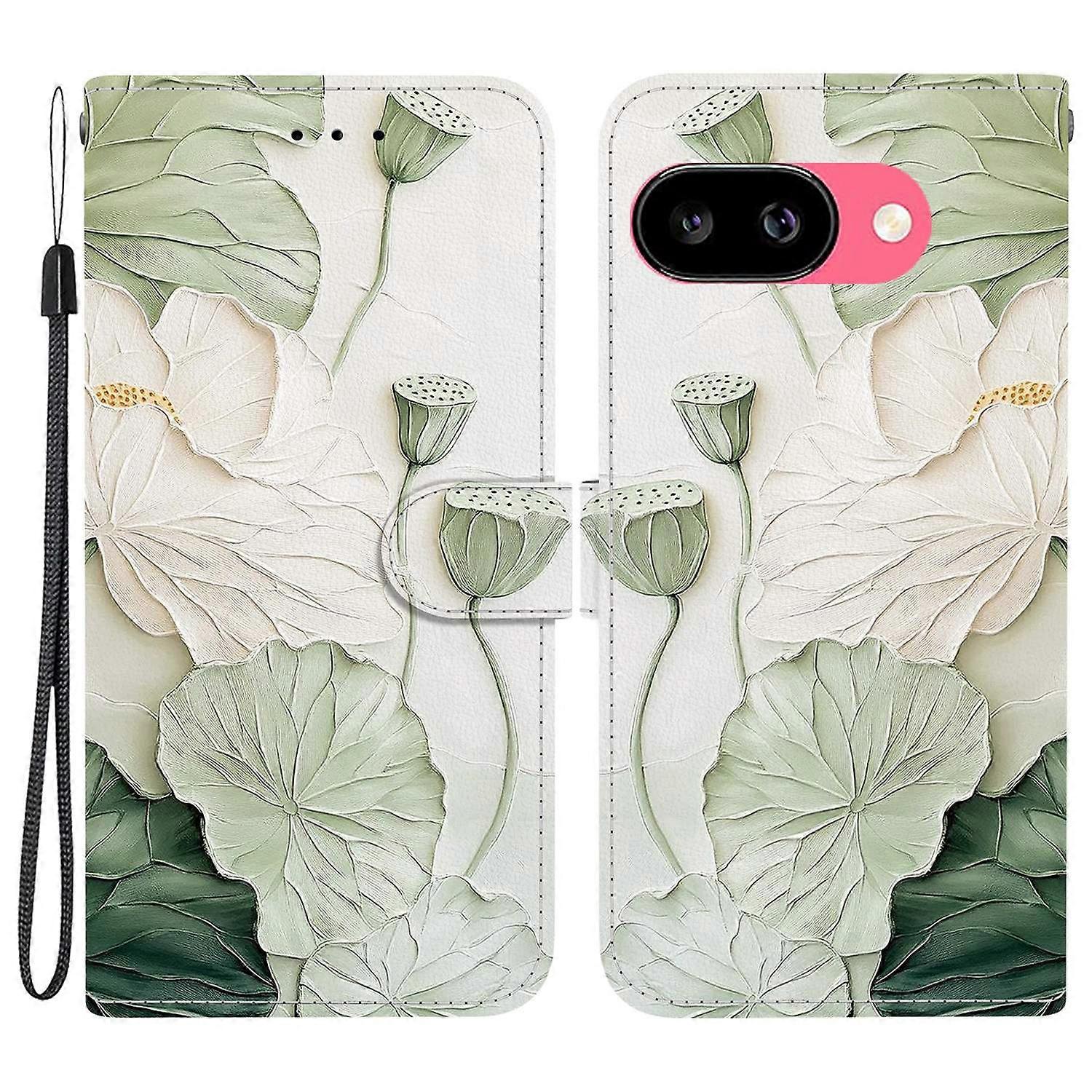 For Google Pixel 9a Wallet Case Pattern Printing Leather Stand Phone Cover with Strap