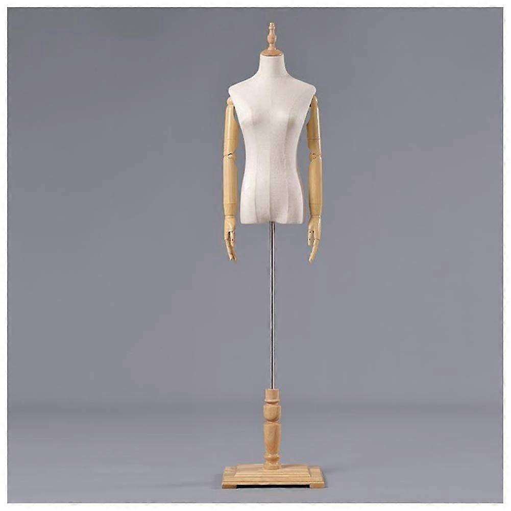Mannequin Torso with Adjustable Arm Joints and Solid Wood Base, Flat Shoulder Dress Form M
