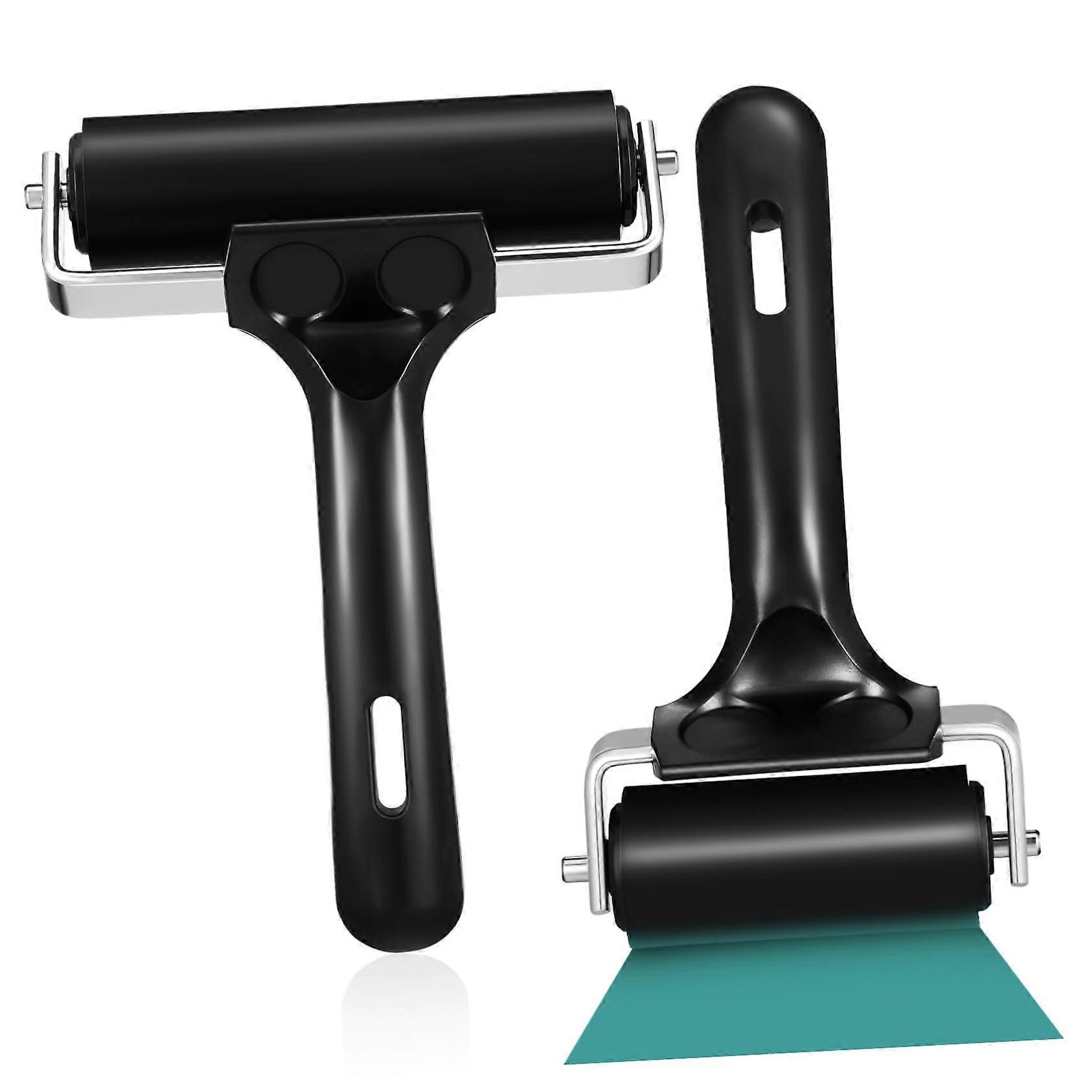 2pcs Rubber Brayer and Ink Roller for Printmaking and Crafts, Smooth Even Ink Coverage, Easy Clean