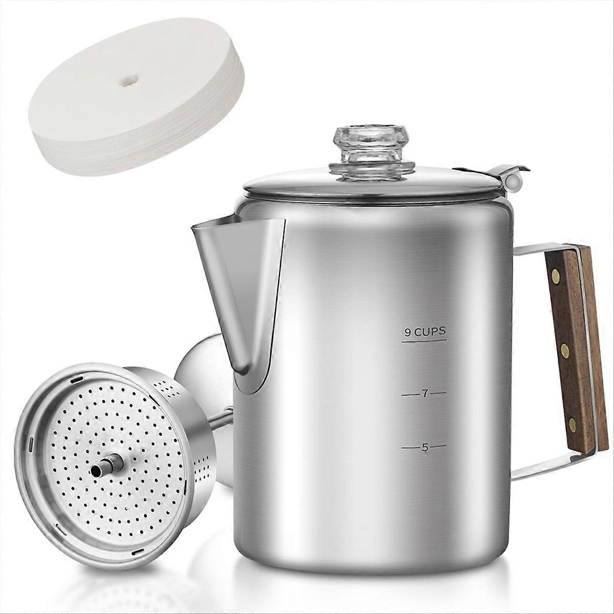 Kaffeperkolator med 90 kaffefiltre - 9 kopper, rustfritt stål