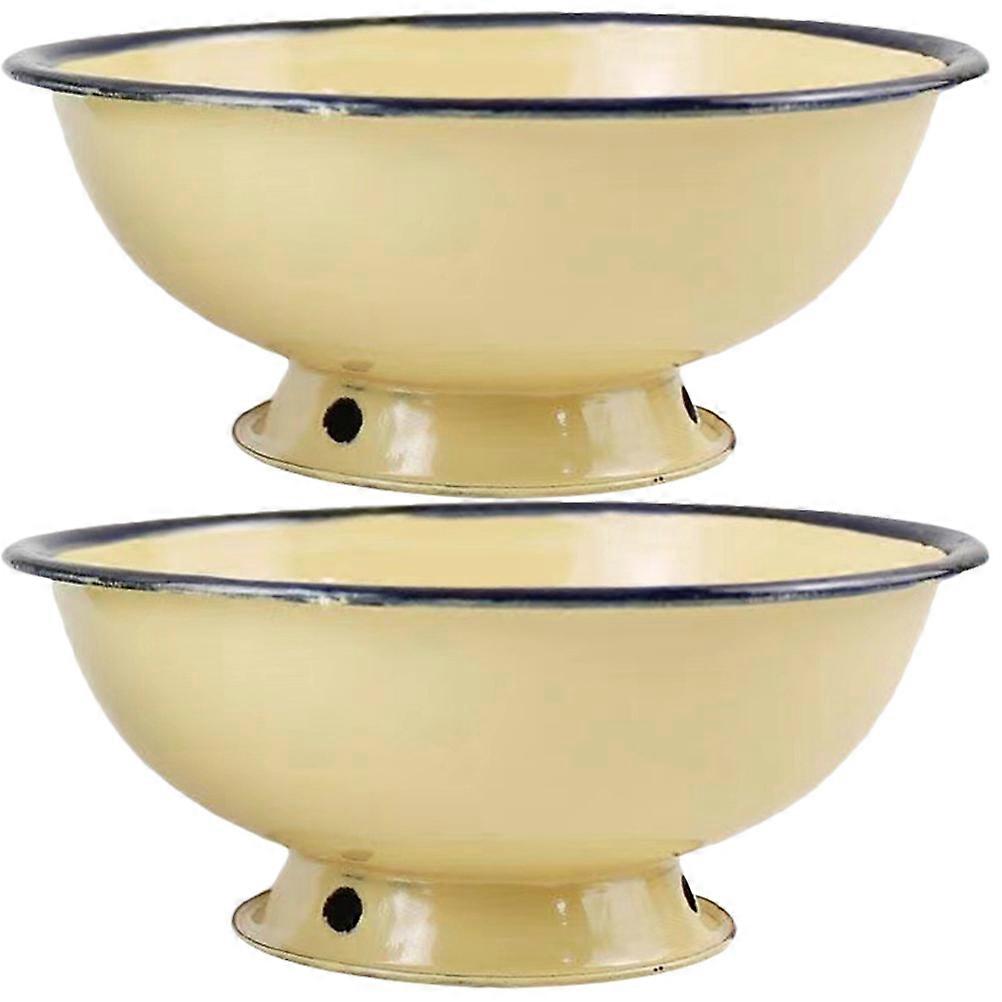 2Pcs Kitchen Enamel Bowl for Soup and Noodle Serving Yellow