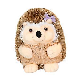Realistic Soft Hedgehog Plush Toy with Violet Bow, 18cm Stuffed Animal Gift for Kids and Adults