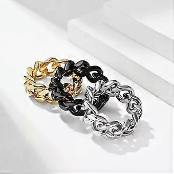 Men Women Miami Cuban Link Spinner Ring Plain Stainless Steel Band Punk Gfit-Style D-13-Black