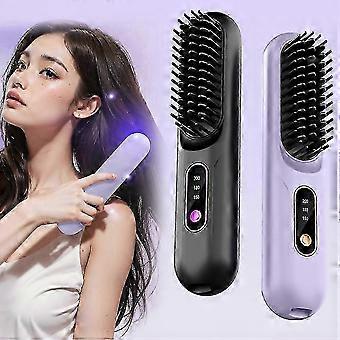 Draadloze ionische anti-frizz haarstylingborstel met digitaal display, instelbare temperatuur, geschikt voor stijltangen en alle haartypes.
