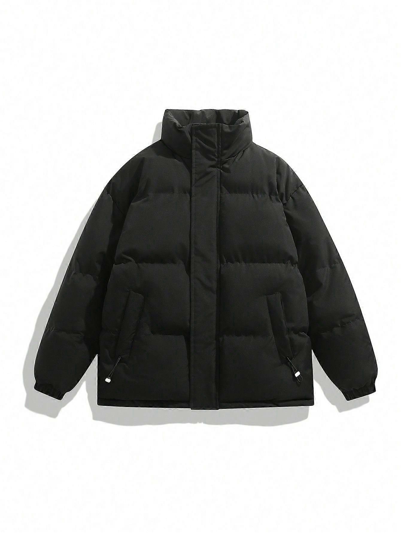 Men Slant Pocket Puffer Coat