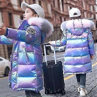 Kids Girls Coats Shiny Jackets Winter Thick Snow Down Mid-thigh Padded Warm Fur Hooded Bdau way