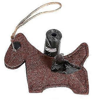 Portable Dog Poop Bag Dispenser with Felt Animal Design, Brown