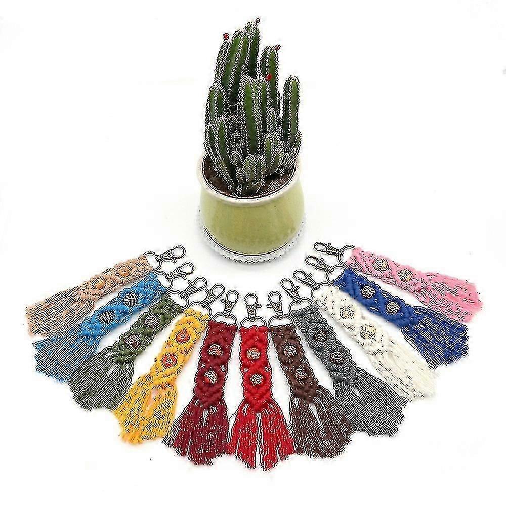 Boho Mini Macrame Keychains, Light Blue Bag Charms Compatible With Car Key