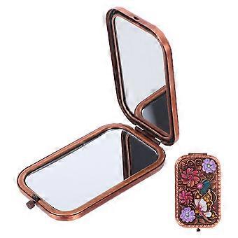 1 PC Vintage Damskie lusterka do makijażu Dwustronne lusterko kieszonkowe Przenośne składane lustro do zakupów na świeżym powietrzu (różowe)
