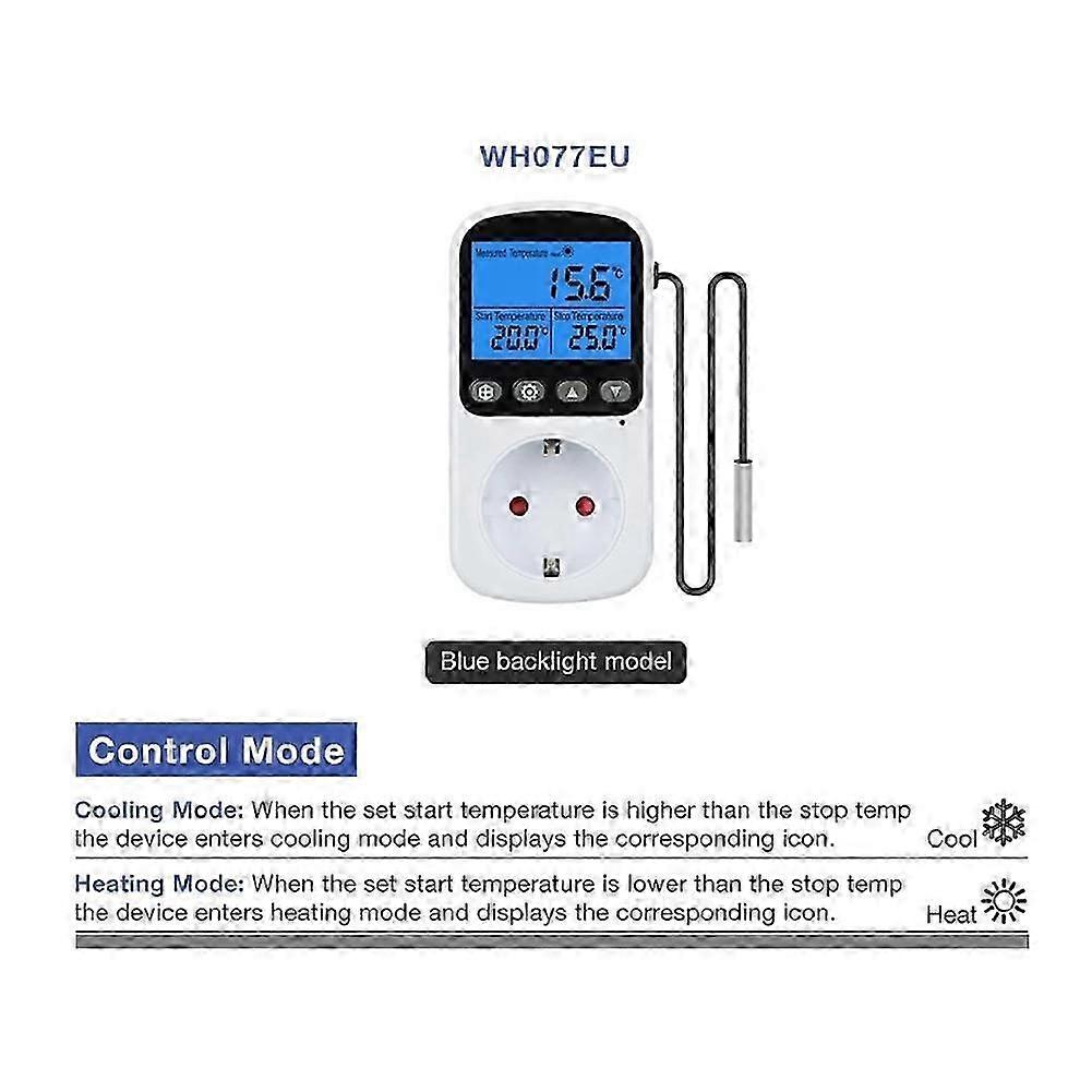 Temperature Controller Socket with Timer 16A Digital Backlight for Refrigerators Temperature Controller Socket EU Plug