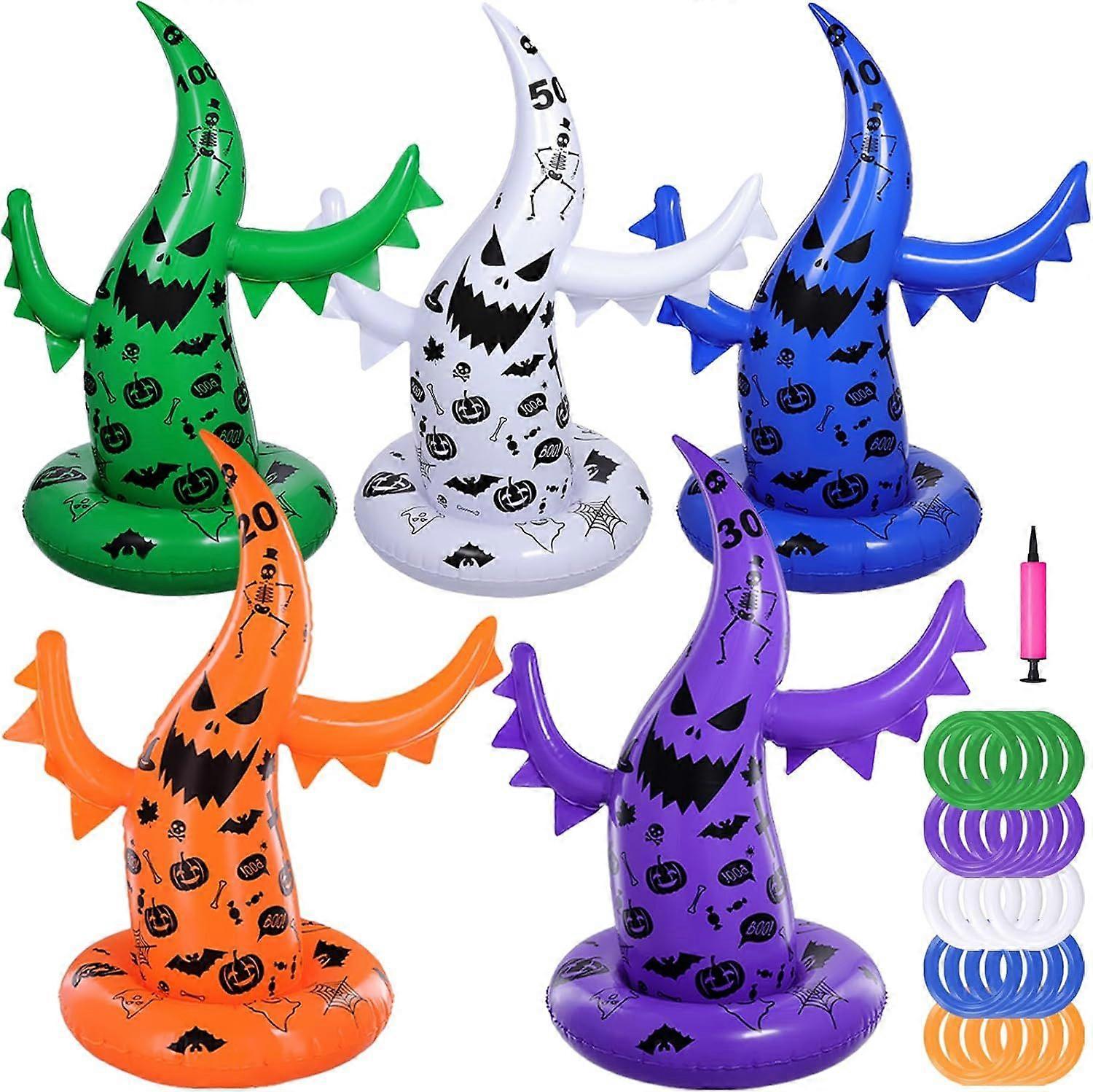 Halloween Ring Toss Game Set, 5 Pack Inflatable Ghost Witch Hat Ring Toss Fun