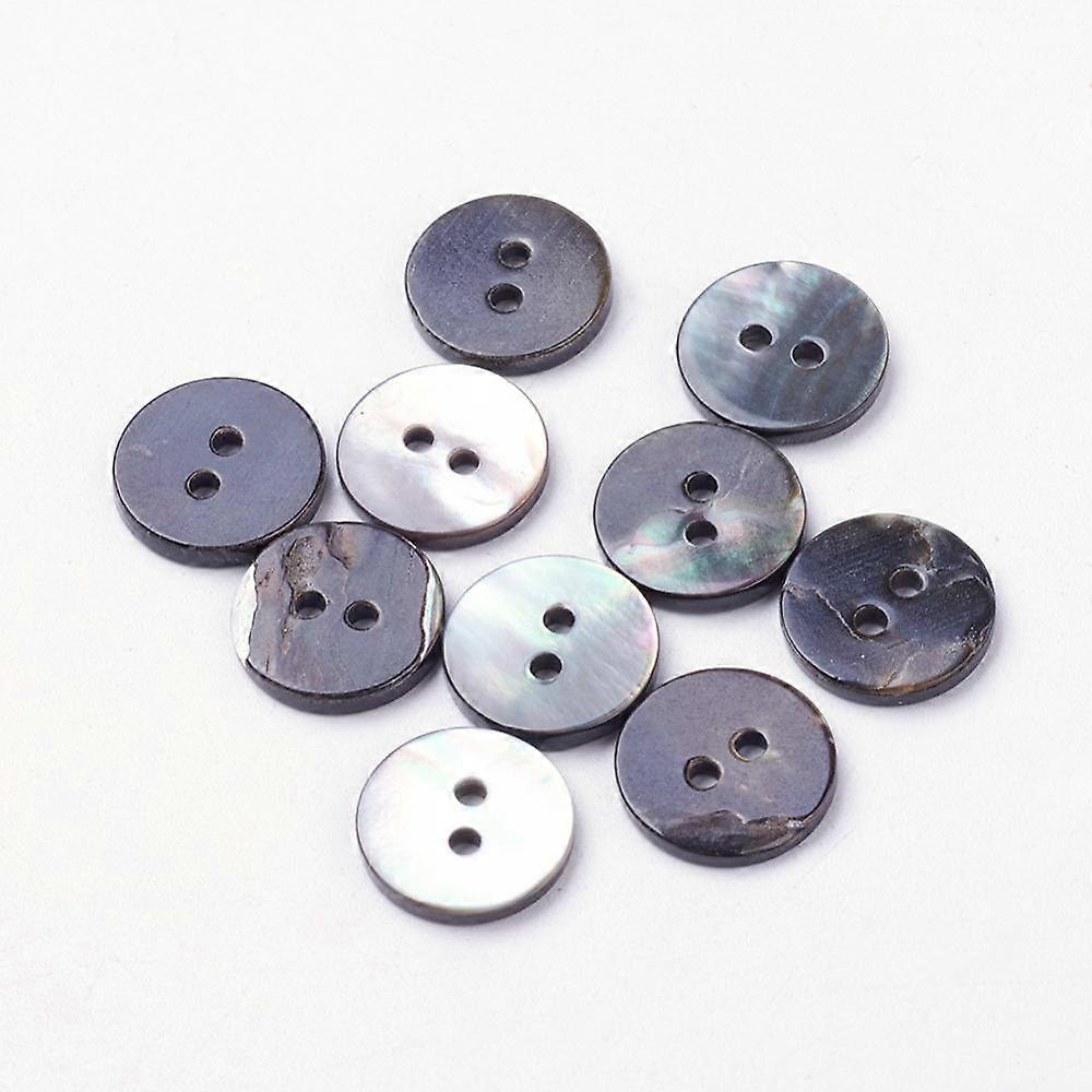 2-Hole Shell Buttons Flat Round Black 13x2mm Hole: 1.5mm