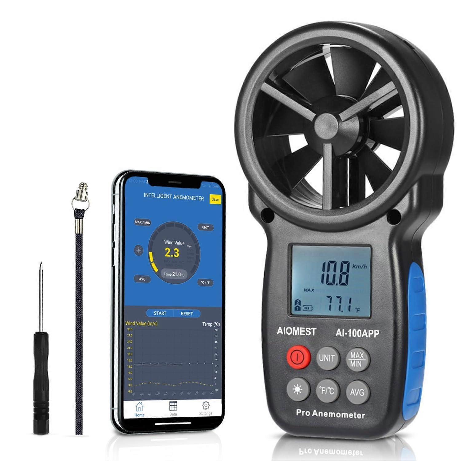 Bluetooth Windmeter met App, Digitale Anemometer met Data Logger