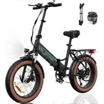 HITWAY elektrische fiets 20 * 4.0 dikke banden opvouwbaar, stadsmountainbike, verwijderbare lithiumbatterij 48V10.4Ah - 7 snelheden - zwart